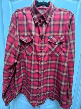Men's Jarhead DIXXON Red and Tan Plaid Button-Down Shirt
